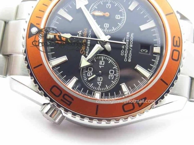 0423 Sophisticated Planet Ocean Master Chronometer Chrono SS OM 1:1 Best Edition Orange On SS Bracelet A 8156